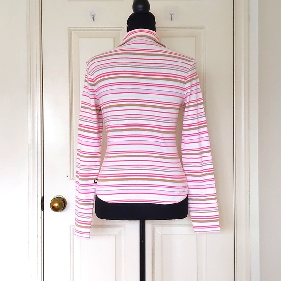 Express 100% Cotton Long Sleeve Polo Shirt with multi color stripes. - Picture 2 of 4